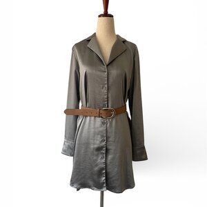 Banana Republic Silver Satin Mini Shirtdress